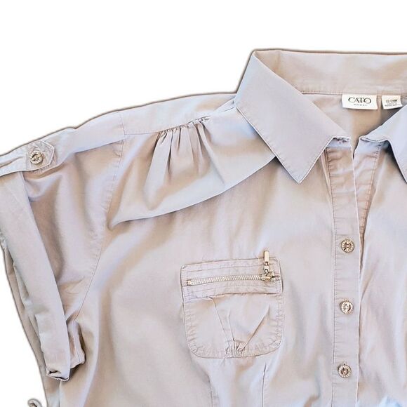 Cato Women Utility Button Down Shirt Roll Tab Sleeves Grey 22/24W - Picture 5 of 8